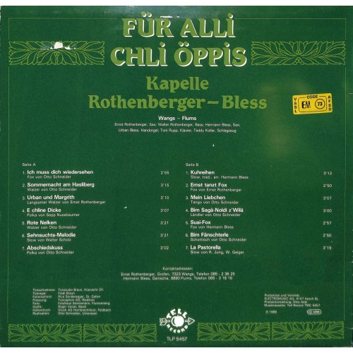 CD-Kopie von Vinyl: Kapelle Rothenburger-Bless - Für alli chli öppis