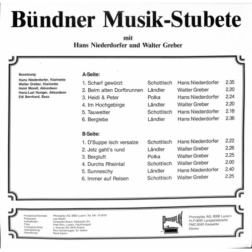 CD Bündner Musik-Stubete mit Hans Niederdorfer und Walter Greber 