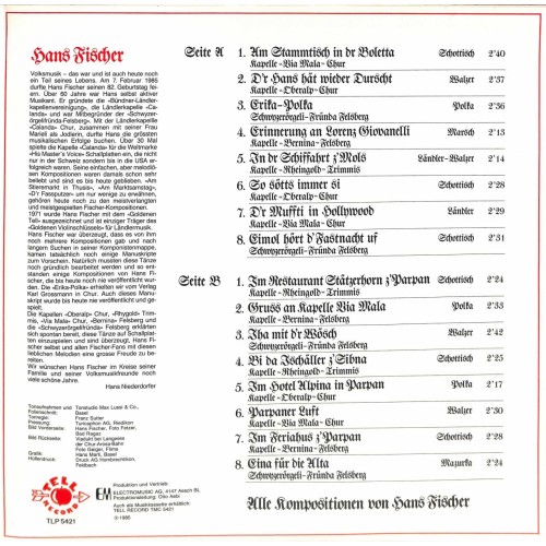 CD Üsara Grossmuffti Ländler-Komponist Hans Fischer - 5 Bündner-Kapellen spielen seine Tänze - 1985