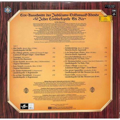 CD Live-Ausschnitte des Jubiläums-Abends 50 Jahre LK Edi Bär  - 1981