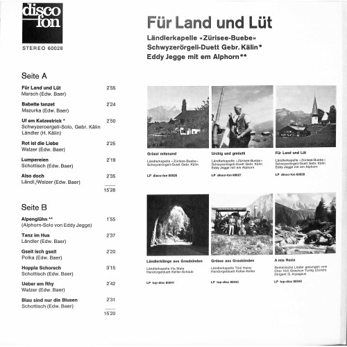 CD Für Land und Lüt - LK Zürisee-Buebe, SD Gebr. Kälin, Eddy Jegee mit em Alphorn
