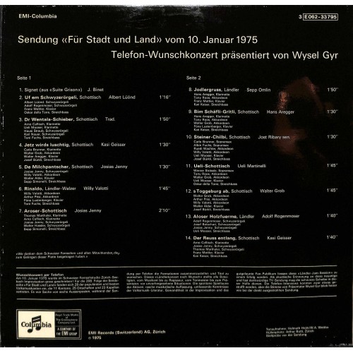 CD Für Stadt und Land, Sendung vom 10. Januar 1975 Wunschkonzert mit Wysel Gyr