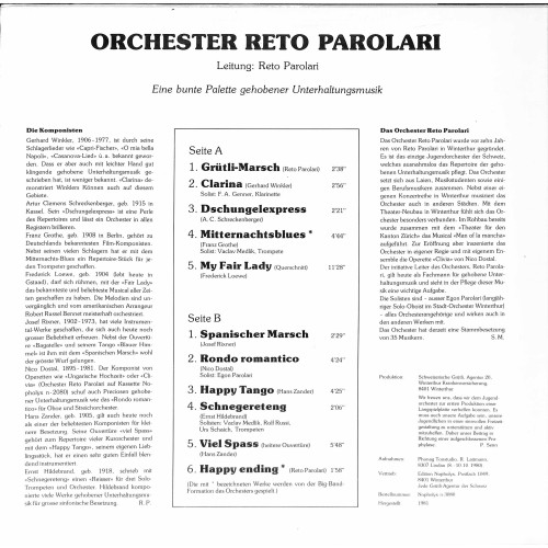 CD Orchester Reto Parolari - Eine bunte Palette gehobener Unterhaltungsmusik