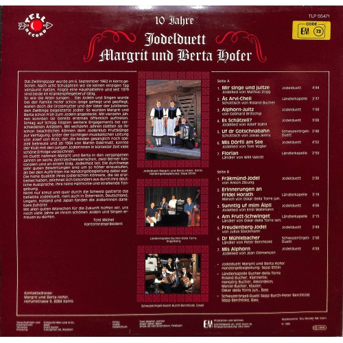 CD 10 Jahre Jodelduett Margrit und Berta Hofer Kerns - LK Bucher-Della Torre, SD Burch-Berchtold