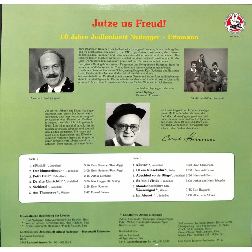 CD 10 Jahre Jodelduett Nydegger-Erismann, LK Arthur Lienhardt - Jutze us Freud - 1986