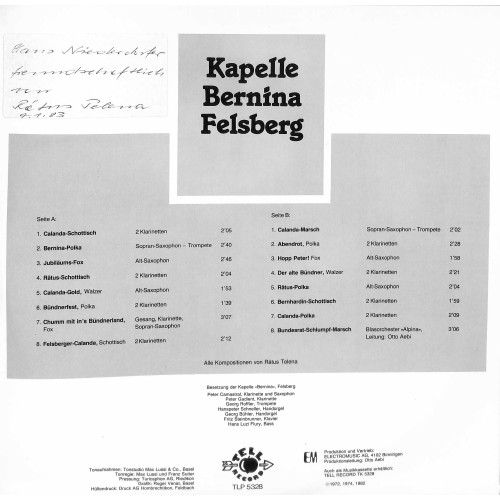 CD Kapelle Bernina Felsbert - Rätus Telena - 1983