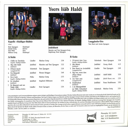 CD JD Mariette und Toni Zgroggen-Gerig, Kapelle Haldiger-Büäblä, Langgässler-Trio - Ysers liäb Haldi