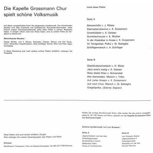 CD Kapelle Grossmann Chur - Musik von Geisser, Muther, Ribary, Steiner u.a.