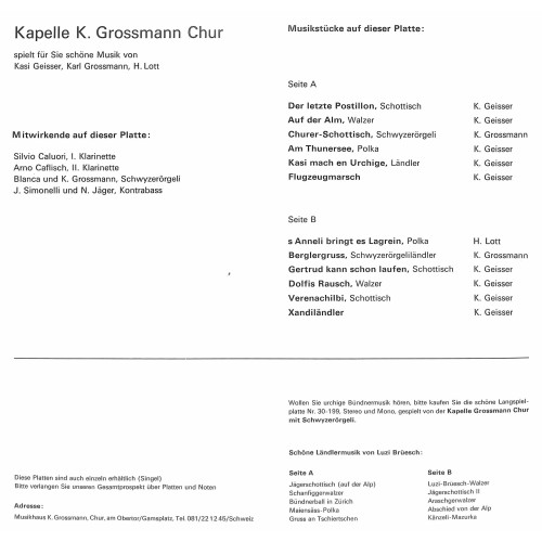 CD Kapelle Grossmann Chur - Musik von Kasi Geisser, K. Grossmann, H.Lott