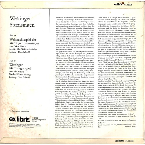 Occ.-LP Vinyl: Wettinger Sternsingen - Wettinger Sternsinger