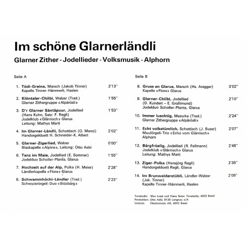 CD-Kopie von Vinyl: Im schöne Glarnerländli - Glarner Zither, Jodellieder, Volksmusik, Alphorn