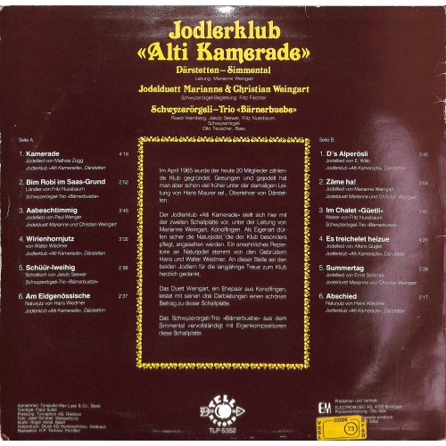 CD-Kopie von Vinyl: Jodlerklub Alti Kamerade Därstetten-Simmental