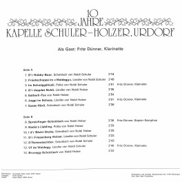CD-Kopie von Vinyl: 10 Jahre Kapelle Schuler-Holzer, Urdorf