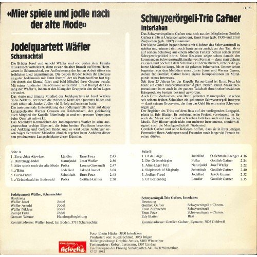 CD-Kopie von Vinyl: Jodelquartett Wäfler Scharnachtal, ST Gafner Interlaken - 1982