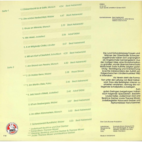CD-Kopie von Vinyl: Grossformation Oberländer Schwyzerörgelifründe -1984