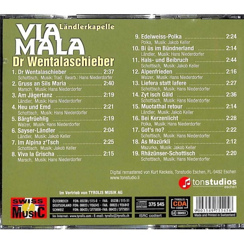 CD-Kopie: Dr wentalaschieber Ländlerkapelle Via Mala