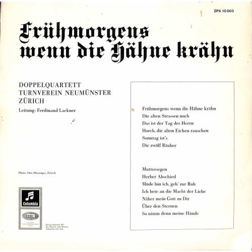 CD-Kopie von Vinyl: Doppelquartett Turnverein Neumünster Zürich - Frühmorgens wenn die Hähne krähen
