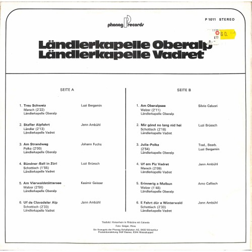 CD-Kopie von Vinyl: Ländlerkapelle Oberalp Ländlerkapelle Vadret - 1981