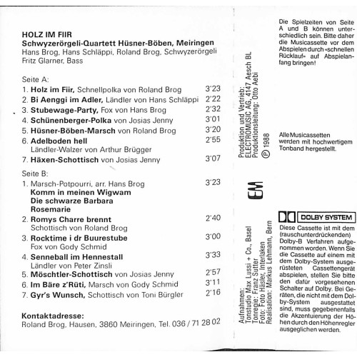 CD Schwyzerörgeli-Quartett Hüsner-Böben Meiringen - Holz im Fiir