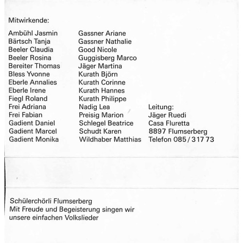 CD Schülerchörli Flumserberg singt einfache Volkslieder