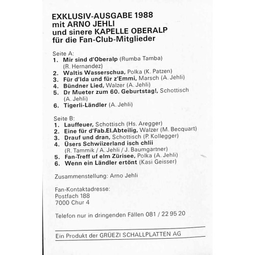 CD Arno Jehli und Kapelle Oberalp - Exclusiv-Ausgabe 1988 für Fans