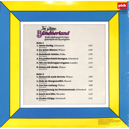 CD-Kopie von Vinyl: Bündner Ländlerquintett Urs Glauser - Im schöne Bündnerland - 1979