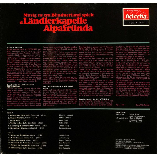 CD-Kopie von Vinyl: Ländlerkapelle Alpafründa - Musig us em Bündnerland - 1975