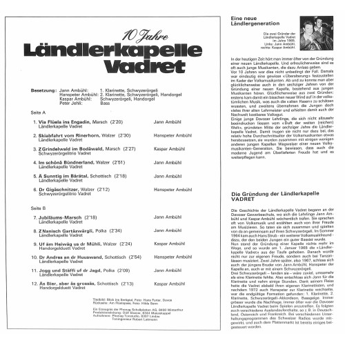 CD-Kopie von Vinyl: 10 Jahre Ländlerkapelle Vadret - 1975