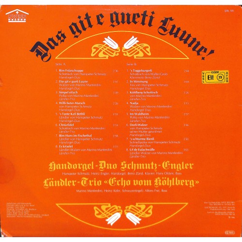 CD-Kopie von Vinyl: Handorgel-Duo Schmutz-Engler, Ländler-Trio Echo vom Kühlberg - 1986