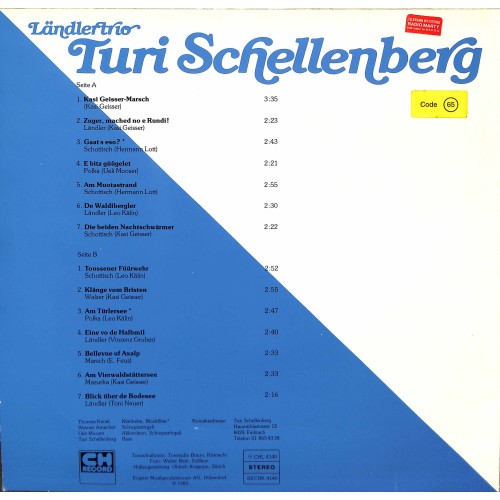 CD-Kopie von Vinyl: Ländlertrio Turi Schellenberg mit Ueli Mooser - 1983
