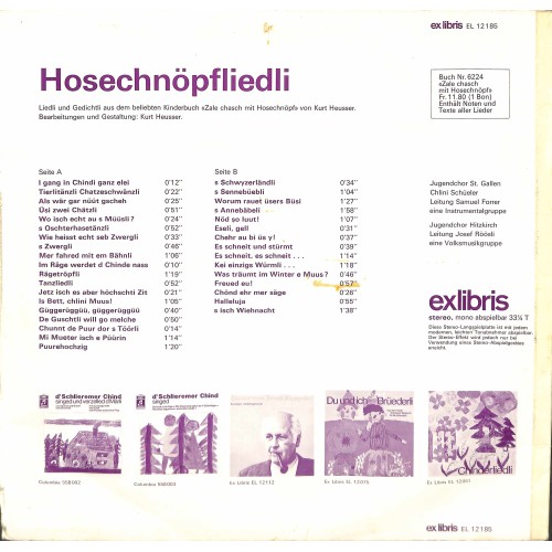 Occ.-LP Vinyl: Kurt Heusser - Hosechnöpfliedli - 1973