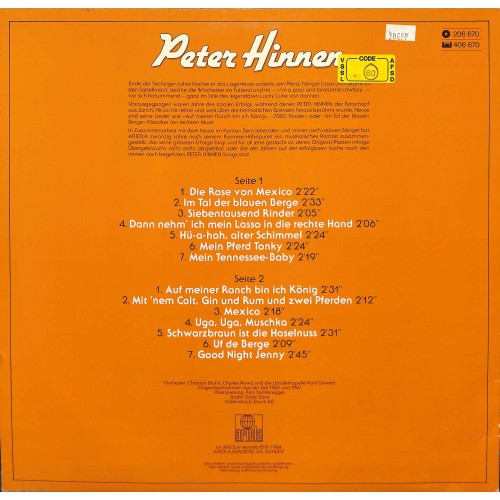 CD-Kopie von Vinyl: Peter Hinnen - 20 Jahre - 1984