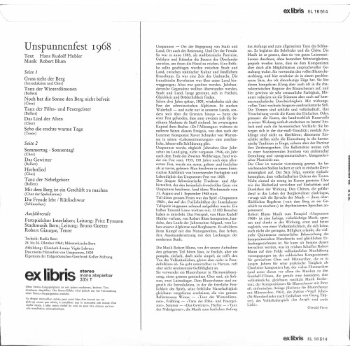 CD-Kopie von Vinyl: Unspunnenfest 1968 - Festspielchor Interlaken u.a.