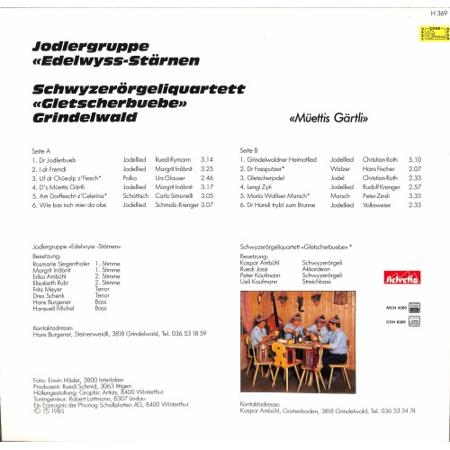 CD-Kopie von Vinyl: Jodlergruppe Edelwyss-Stärnen - SQ Gletscherbuebe Grindelwald - Müettis Gärtli 1985