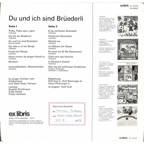 CD-Kopie von Vinyl: Du und ich sind Brüederli - Lieder Schweizer Singbuch Unterstufe - 1970