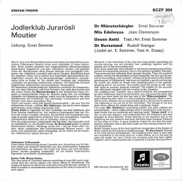 Occ. EP Vinyl: Jodlerklub Jurarösli Moutier - Ltg. Ernst Sommer