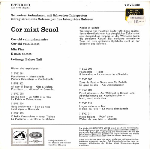 Occ. EP Vinyl: Cor mixt Scuol - Cur chi vain prümavaira, Mia Flur u.a.