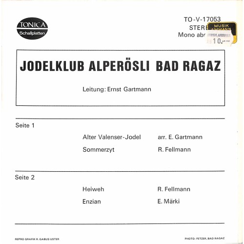Occ. EP Vinyl: Jodelklub Alperösli Bad Ragaz - Ltg. Ernst Gartmann