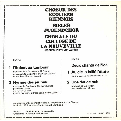Occ. EP Vinyl: Bieler Jugendchor - Ltg. Pierre von Gunten