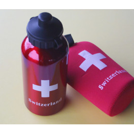 Thermosflasche aus rotglänzendem Metall SWITZERLAND