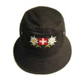 Mütze: zum Wandern, bestickt, Schweizer Kreuz - 2 x Edelweiss