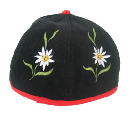 Mütze: schwarz, bestickt mit Edelweiss
