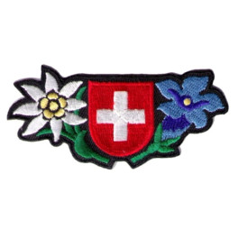 Magnet: bestickt, Schweizer Kreuz - Edelweiss - Enzian