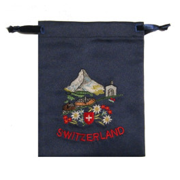 Geschenksäckli: bestickt, SWITZERLAND blau