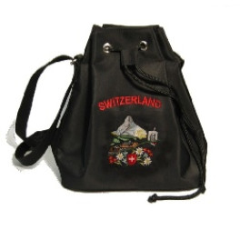 Tasche: bestickt, SWITZERLAND mit Matterhorn, schwarz