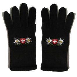 Handschuhe: bestickt, Schweizer Kreuz - Edelweiss
