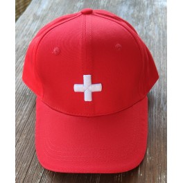 Mütze: Baseball bestickt, Schweizer Kreuz - Switzerland,  Farbe rot