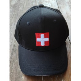 Mütze: Baseball bestickt, Schweizer Kreuz - Switzerland,  Farbe schwarz
