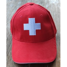 Mütze: Baseball bestickt, grosses Schweizer Kreuz, Farbe rot