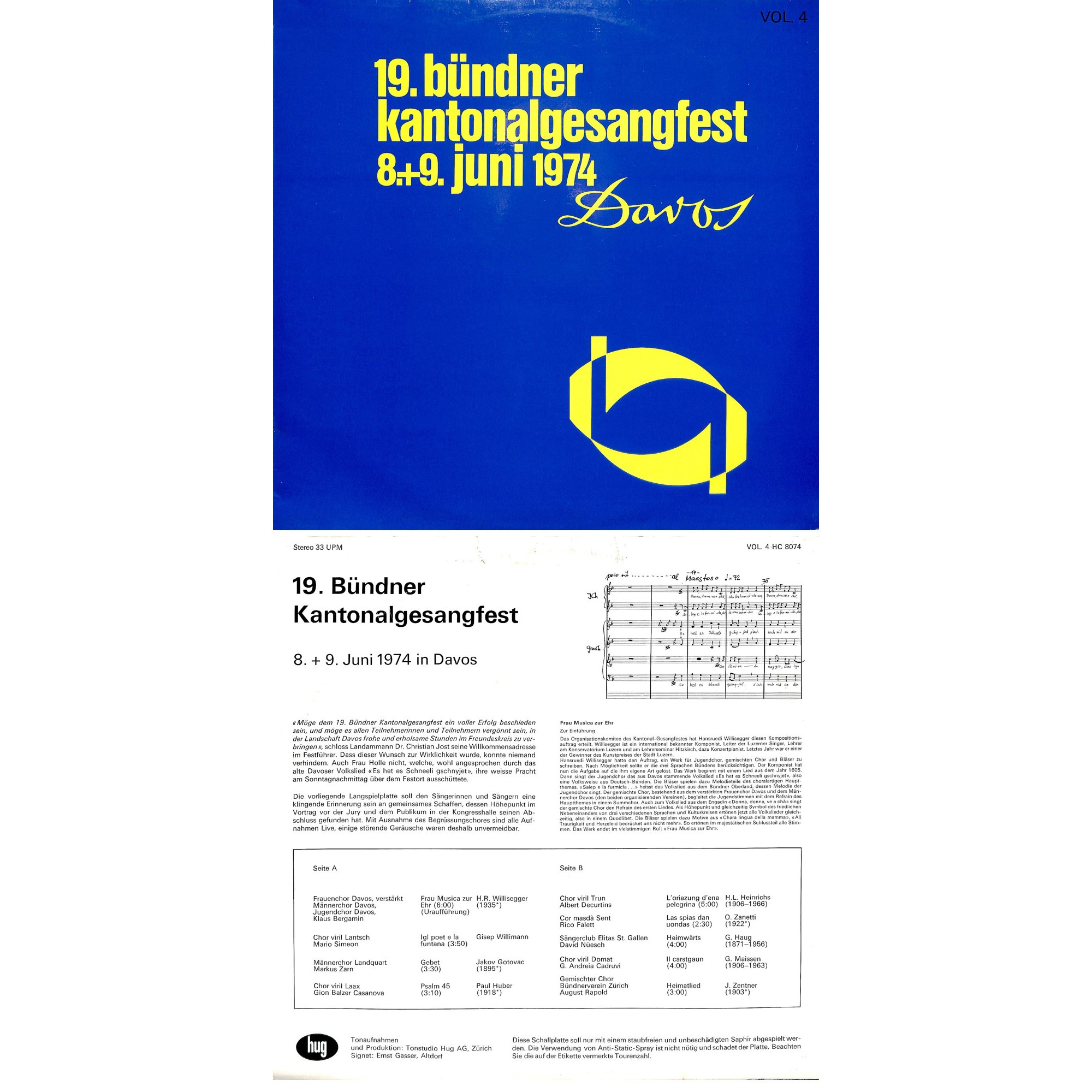 CD-Kopie von Vinyl: 19. Bündner Kantonalgesangfest 1974 in Davos CD-Kopie von Vinyl: 19. Bündner Kantonalgesangfest 1974 in Davos